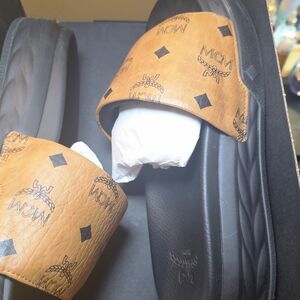 MCM Tan And Black Visetos Slide Sandals
Women